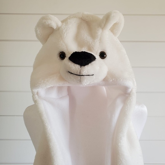 Polar Bear Cartoon Animal Plush Hat  Winter Warm Cap Combined Scarf and gloves - Picture 1 of 9